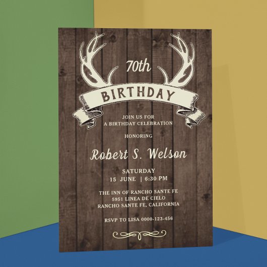 Rustic Antlers Banner Barnwood Male's Birthday Kaart