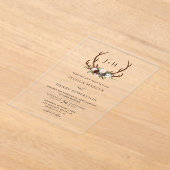 Rustic Antlers Bloemen Boho Huwelijk Acryl Uitnodigingen (Laagn)