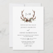 Rustic Antlers Bloemen Boho Huwelijk Kaart (Voorkant)