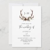 Rustic Antlers Bloemen Boho Huwelijk QR Code Kaart (Voorkant)