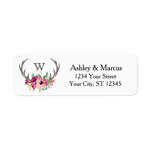 Rustic Antlers Boho Floral Allure Etiket (Voorkant)