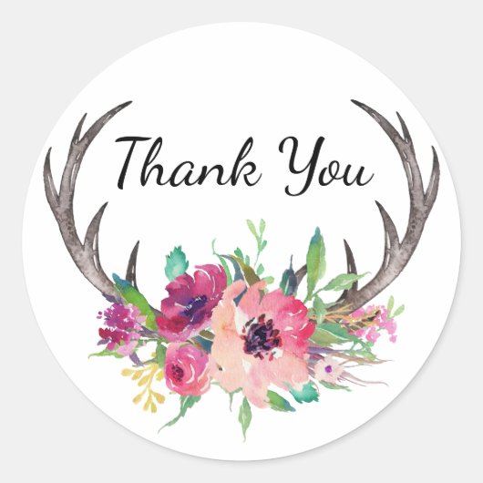 Rustic Antlers Boho Floral Allure Ronde Sticker (Voorkant)