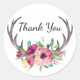 Rustic Antlers Boho Floral Allure Ronde Sticker