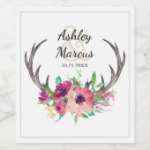 Rustic Antlers Boho Floral Allure Wijn Etiket (Enkel label)