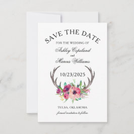 Rustic Antlers Boho Floral Foto Save the Date