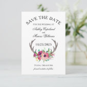 Rustic Antlers Boho Floral Foto Save the Date (Staand voorkant)