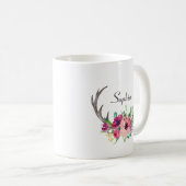 Rustic Antlers Boho Floral met Monogram Koffiemok (Voorkant rechts)