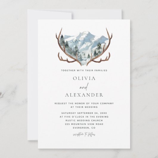 Rustic Antlers Boho Mountain Wedding Kaart (Voorkant)