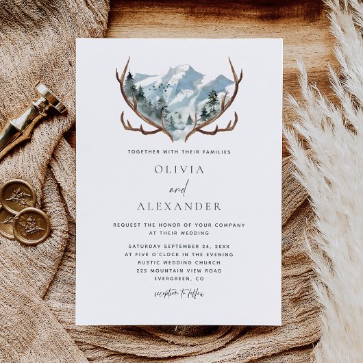 Rustic Antlers Boho Mountain Wedding Kaart
