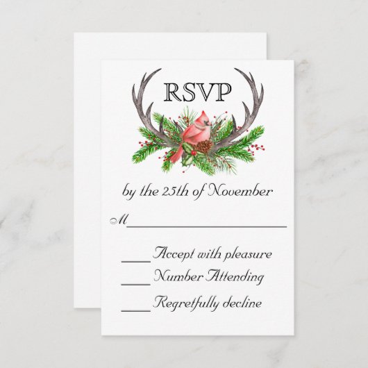 Rustic Antlers Boho Woodland Winter Wedding RSVP (Voorkant / Achterkant)