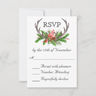 Rustic Antlers Boho Woodland Winter Wedding RSVP Kaartje