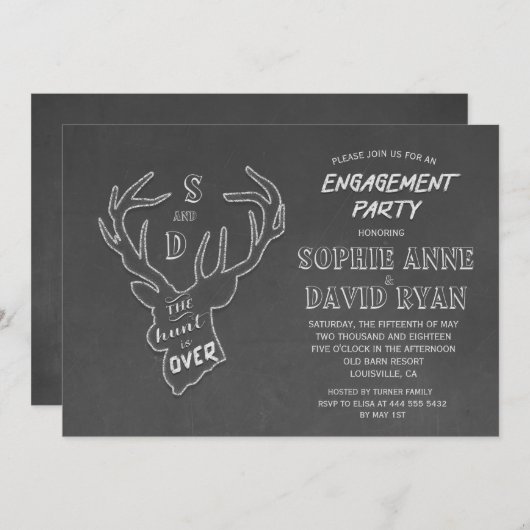 Rustic Antlers Chalk Engagement Party Kaart (Voorkant / Achterkant)