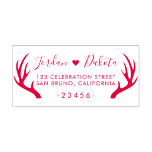 Rustic Antlers & Cute Heart Wedding Return Address Zelfinktende Stempel