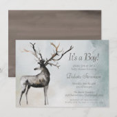 Rustic Antlers | Etheral Woodland Baby Boy Shower Kaart (Voorkant / Achterkant)