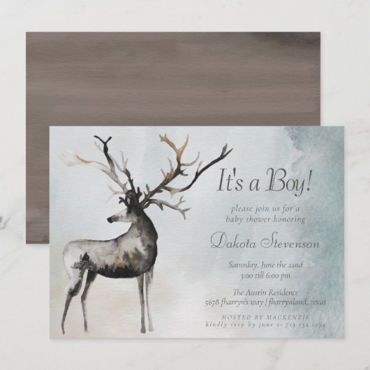 Rustic Antlers | Etheral Woodland Baby Boy Shower Kaart (Voorkant / Achterkant)