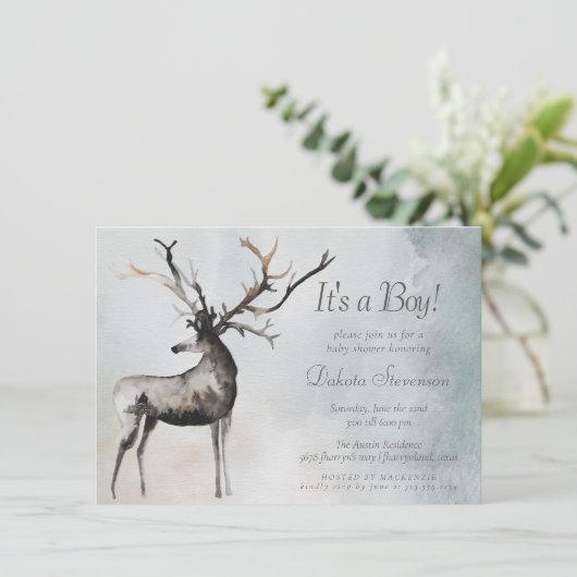 Rustic Antlers | Etheral Woodland Baby Boy Shower Kaart (Staand voorkant)