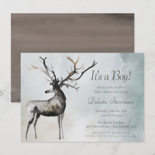 Rustic Antlers   Etheral Woodland Baby Boy Shower Kaart