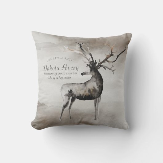 Rustic Antlers | Etheral Woodland Boy Baby Stats Kussen (Voorkant)