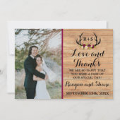 Rustic Antlers Floral Burgundy Wood Dank u Bedankkaart (Voorkant)