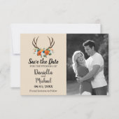 Rustic Antlers Floral Wedding Save The Date (Voorkant)