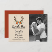 Rustic Antlers Floral Wedding Save The Date (Voorkant / Achterkant)