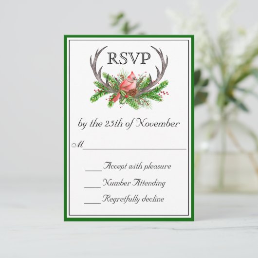 Rustic Antlers Green Edge Wedding RSVP (Staand voorkant)