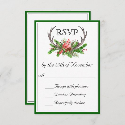 Rustic Antlers Green Edge Wedding RSVP (Voorkant / Achterkant)