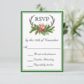 Rustic Antlers Green Edge Wedding RSVP Kaartje (Staand voorkant)