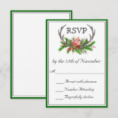 Rustic Antlers Green Edge Wedding RSVP Kaartje (Voorkant / Achterkant)