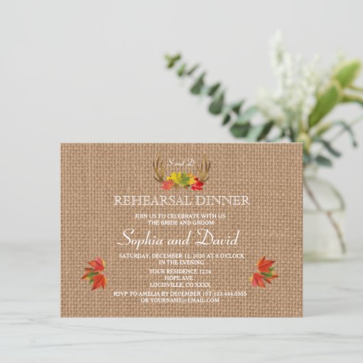 Rustic Antlers Herfst Boho Wedding REHEARSAL DINNE Kaart (Staand voorkant)