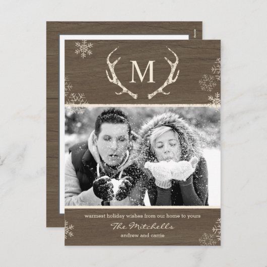 Rustic Antlers Holiday Briefkaart (Voorkant / Achterkant)