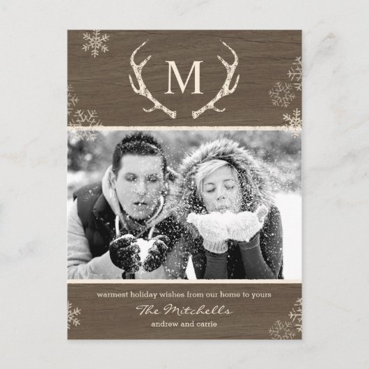 Rustic Antlers Holiday Briefkaart (Voorkant)