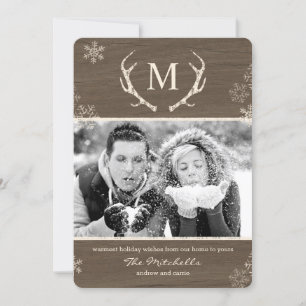 Rustic Antlers Holiday-fotokaart voor kerstmis Feestdagenkaart