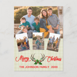 Rustic Antlers Holly Kerstfotocollage Feestdagenkaart