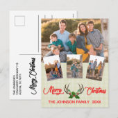 Rustic Antlers Holly Kerstfotocollage Feestdagenkaart (Voorkant / Achterkant)
