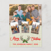 Rustic Antlers Holly Kerstfotocollage Feestdagenkaart (Voorkant)