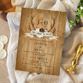 Rustic Antlers Hunt is over Boho Wedding Kaart