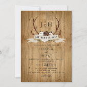 Rustic Antlers Hunt is over Boho Wedding Kaart (Voorkant)