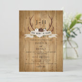 Rustic Antlers Hunt is over Boho Wedding Kaart (Staand voorkant)
