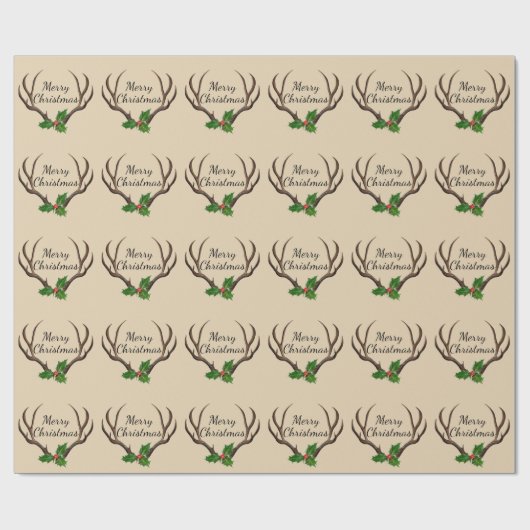 Rustic Antlers Merry Kerstmis Cadeaupapier (Vlak)
