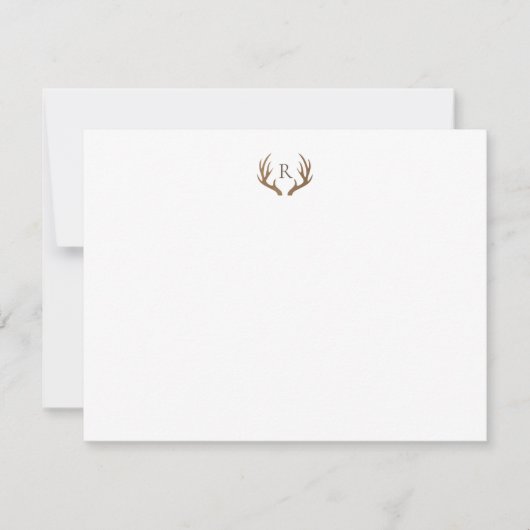 Rustic Antlers Monotgram Note Kaart (Voorkant)