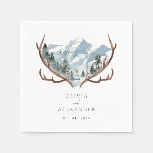 Rustic Antlers Mountain Boho Wedding Servet (Voorkant)