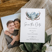 Rustic Antlers Mountain Foto bruiloft Save The Date