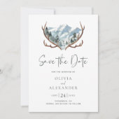 Rustic Antlers Mountain Foto bruiloft Save The Date (Voorkant)