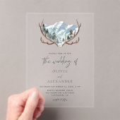 Rustic Antlers Mountain Wedding Acryl Uitnodigingen (Insitu (Draagbaar))