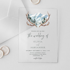 Rustic Antlers Mountain Wedding Acryl Uitnodigingen