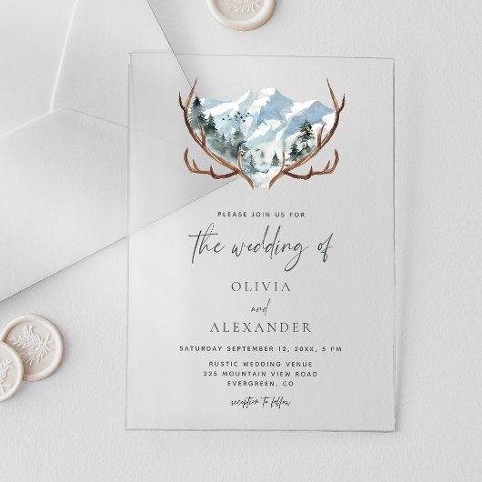 Rustic Antlers Mountain Wedding Acryl Uitnodigingen