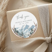 Rustic Antlers Mountain Wedding Dank u Ronde Sticker