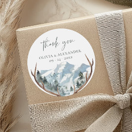 Rustic Antlers Mountain Wedding Dank u Ronde Sticker
