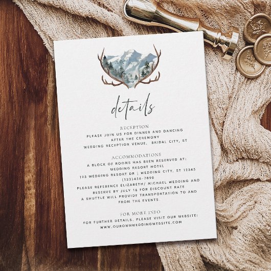Rustic Antlers Mountain Wedding Details Informatiekaartje